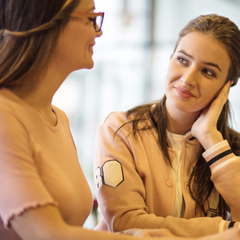 two women talking