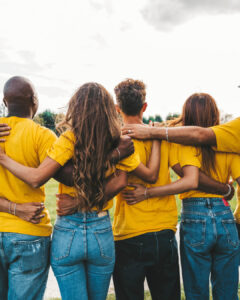 Happy community supporting each other